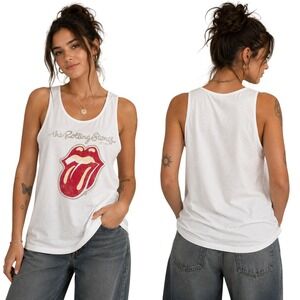 The Rolling Stones Tank Top Unisex XL White Tongue Logo Graphic Sleeveless NWOT